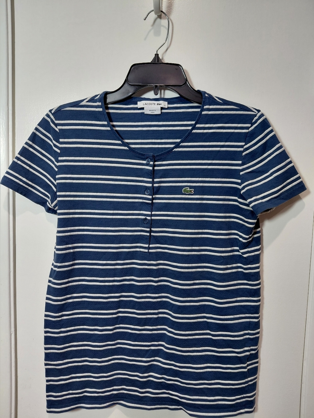 Lacoste Navy & White Striped Short Sleeve Henley